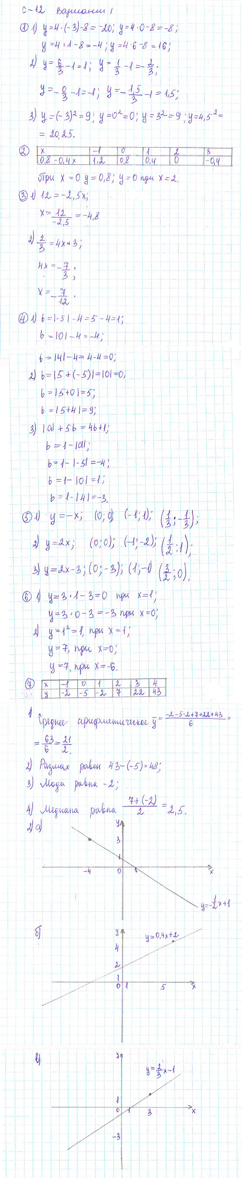 ГДЗ по алгебре 7 класс - Дидактические материалы. Самостоятельные работы,  Вариант 1. Ответ на вопрос № с-12